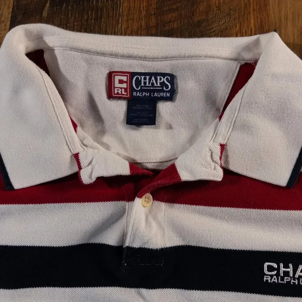 Chaps Ralph Lauren Men's 3XL Navy White Striped Rugby Polo Shirt Vintage 90s